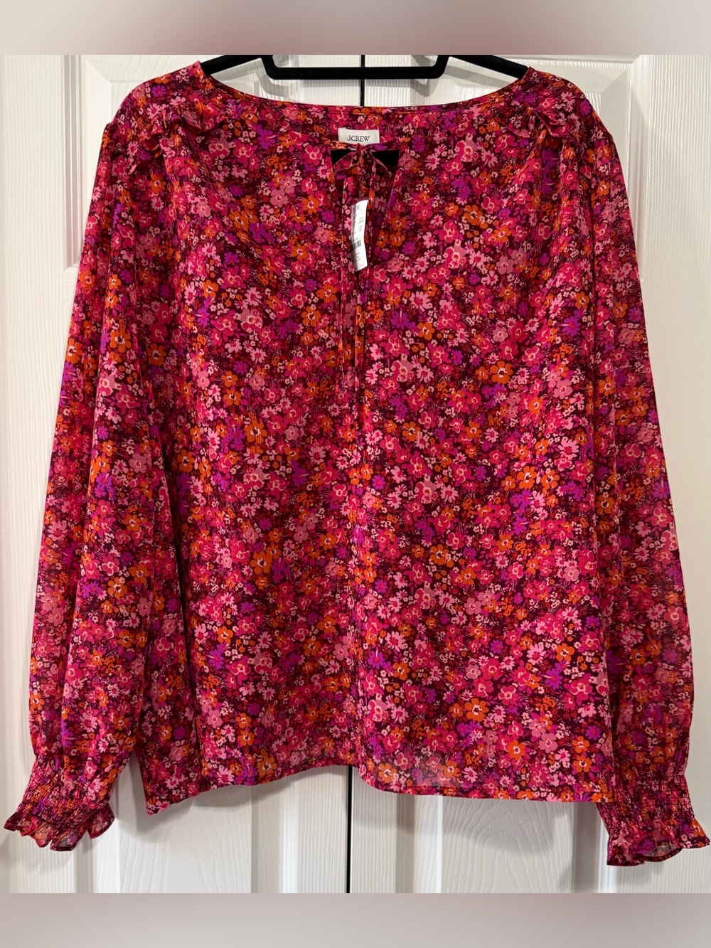 J. Crew 3X Floral Blouse NWT Pink Orange Boho Peasant Top Smocked Sleeve